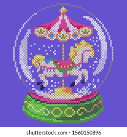 vector illustration cross stitch snow globe