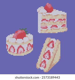 vector illustration cross stitch strawberry cakes