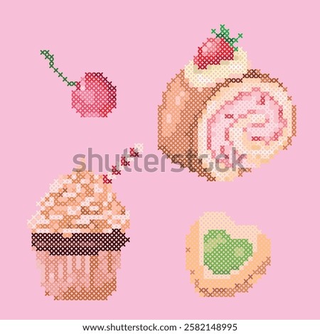 vector illustration cross stitch sweets