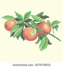 vector illustration cross stitch tangerine branch