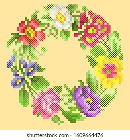 vector illustration cross stitch wreath