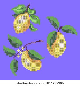 vector illustration cross stitch yellow lemon