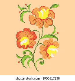 Vector Illustration Cross Stitch Yellow Flowers