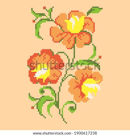 vector illustration cross stitch yellow flowers