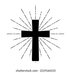vector illustration of cross and sun bursting on white background
