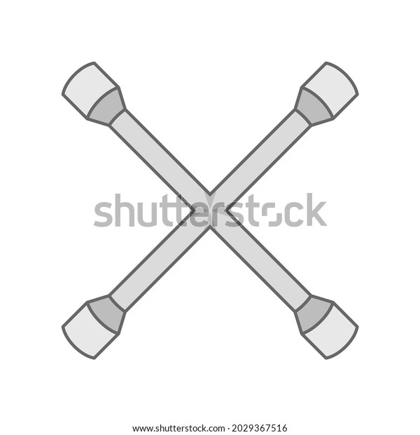 Vector\
illustration of a cross wrench or lug wrench. It is used to loosen\
or tighten lug nuts on automobile wheels. Also known as a wheel\
brace in UK and Australia. Scalable EPS 10\
vector.