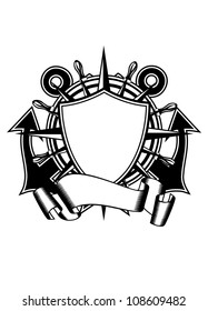 Vector illustration crossed anchors and steering wheel