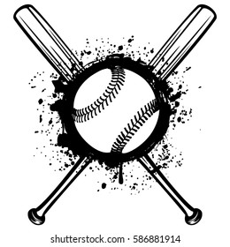 Vector illustration crossed baseball bats and ball on grunge background. For tattoo or t-shirt design.