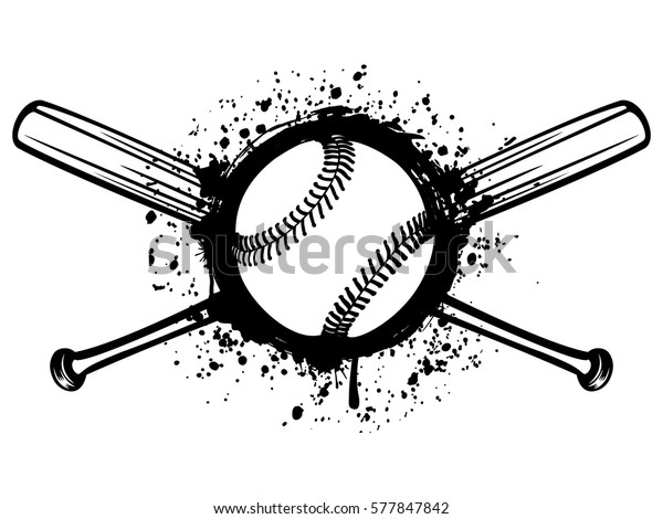 Vector illustration crossed\
baseball bats and ball on grunge background. For tattoo or t-shirt\
design.