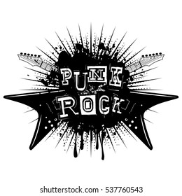 Vector illustration crossed guitars and lettering punk rock on grunge background