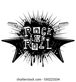 Vector illustration crossed guitars and lettering rock and roll on grunge background