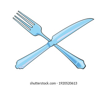 Vector illustration of a crossed knife and fork isolated on white