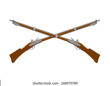 A vector illustration of crossed old fashioned rifles. 
Crossed Rifles.
Crossed Muskets or flintlock guns.