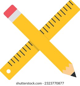 Vector illustration of a crossed pencil and ruler. Geometry and architecture symbol. Objects of education and study.
