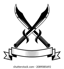 Vector illustration. Crossed swords isolated on white background. Design element for logo, label, emblem, sign.