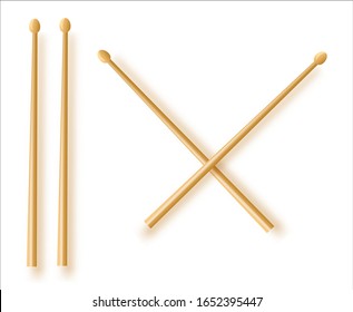 Vector illustration. Crossed wooden drumsticks. Percussion musical instrument. Rock or jazz equipment. Isolated on white background.Vector illustration EPS10