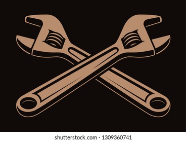 Vector illustration of crossed wrenches, isolated on the dark background.