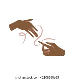 Ilustración vectorial cruzando manos hembras con el corazón aislado en fondo blanco. El concepto de amor y amistad.