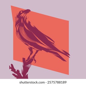 Vector Illustration of a Crow Perched on a Tree