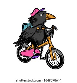 Vector illustration of crow ride a bike