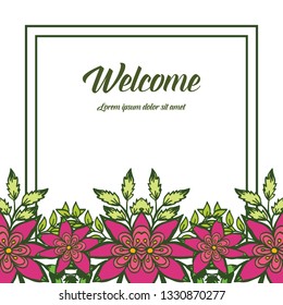 Vector illustration a crowd of flower frames very blooms with greeting card welcome hand drawn