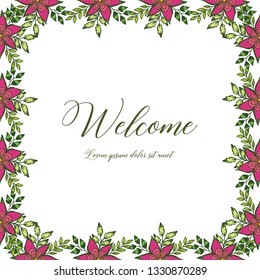 Vector illustration a crowd of flower frames very blooms with greeting card welcome hand drawn