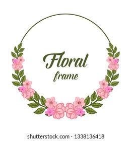 Vector illustration crowd frame floral pink leaves green