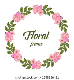 Vector illustration crowd frame floral pink leaves green