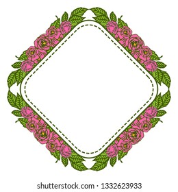 Vector illustration crowd frame flowers rose pink bloom