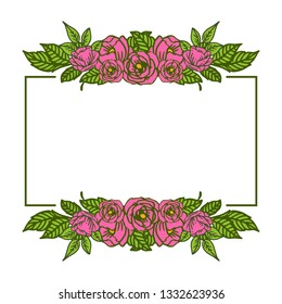 Vector illustration crowd frame flowers rose pink bloom