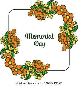 Vector illustration crowd of green leafy flower frame for design card of memorial day hand drawn