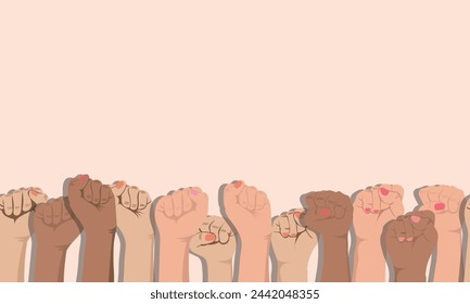 vector illustration of crowd of hands clenched upwards