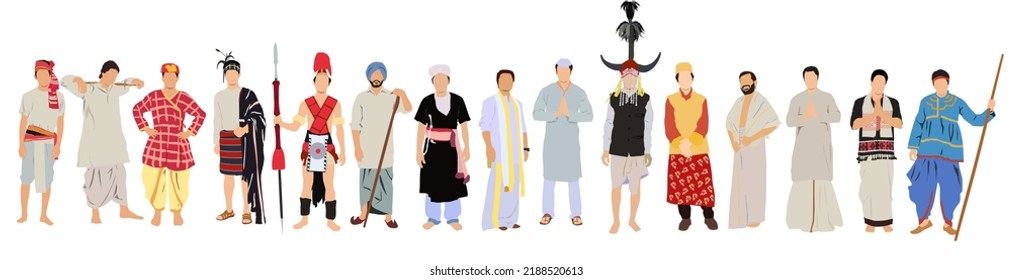 Vector illustration of a crowd of indian men from diverse ethnic.