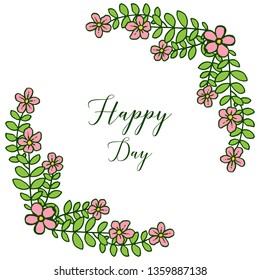 Vector illustration crowd of leaf flower frame for lettering happy day hand drawn