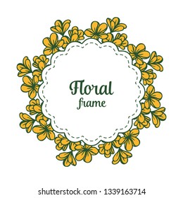 Vector illustration crowd orange floral frame with decorative of green leaves hand drawn