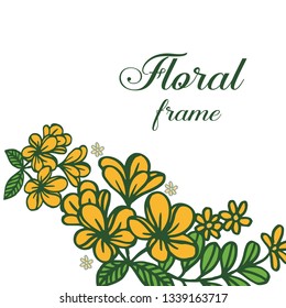 Vector illustration crowd orange floral frame with decorative of green leaves hand drawn