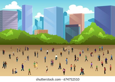 A vector illustration of Crowd of People in a Park in the City