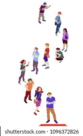 Vector illustration of a crowd of people staying in queue.