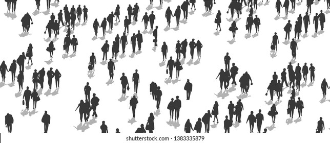 Vector Illustration Of Crowd Of People Walking From High Angle View Perspective