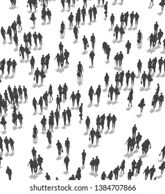 Vector Illustration Of Crowd Of People Walking From High Angle View Perspective