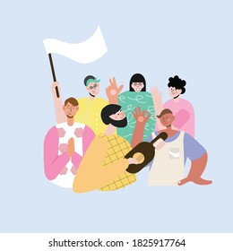 Vector illustration of 
a crowd of people, who have gathered together, singing songs, united by one goal.
Can be used for banner, poster, flyer or landing page concept for ui, web or mobile app.