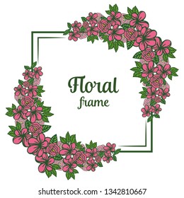 Vector illustration crowd pink floral frame very beautiful hand drawn