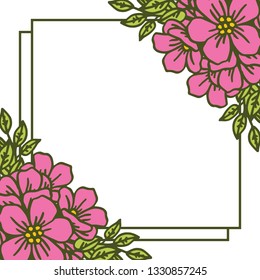 Vector illustration crowd pink flower frame hand drawn