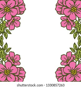 Vector illustration crowd pink flower frame hand drawn