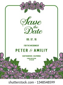 Vector illustration crowd purple flower frame beautiful with romantic invitation card hand drawn