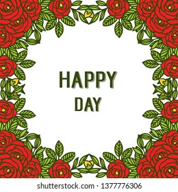 Vector illustration crowd of red rose wreath frame for lettering happy day hand drawn