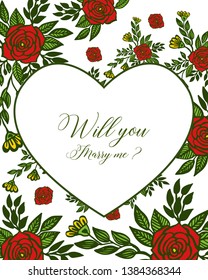 Vector illustration crowd of red rose flower frames blooms for invitation card will you marry me