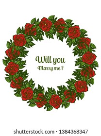 Vector illustration crowd of red rose flower frames blooms for invitation card will you marry me