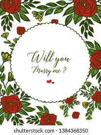 Vector illustration crowd of red rose flower frames blooms for invitation card will you marry me