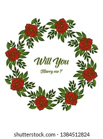 Vector illustration crowd of red rose flower frames blooms for invitation card will you marry me hand drawn